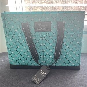 NWT SCOUT Uptown Girl Pocket Tote – Turquoise Geometric Print Utility Bag
